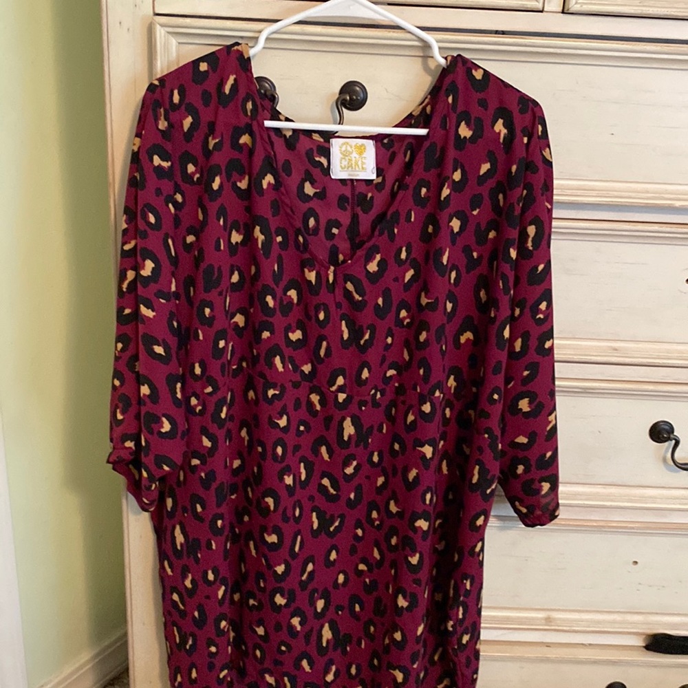 Maroon anima print dress peace, love and cake brand